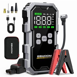 BSMOOM 9000A Jump Starter with Air Compressor 150PSI, 26800mAh Portable Car Battery Jump Starter Power Bank (All Gas/10.0L Diesel), Car Jump Box with Jumper Cables 2.7" LCD Display & 2 LED Lights