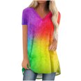 thumbnail image 1 of Birdeem Blouse à Imprimé Dégradé pour Femmes, Col en V, Manches Courtes, T-Shirt Ample, Hauts, 1 of 1