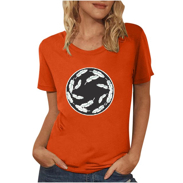 Dadaria Hauts pour Femmes Chemise Orange T-Shirt à Manches Courtes T-Shirt Col Rond Tee d'Été Chandail Blouses TG