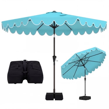 Costway 10 FT Patio Umbrella with Weighted Base, Sandbags, Push Button Tilt & Crank Turquoise