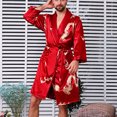 thumbnail image 4 of Men Casual Long Sleeves Lace-up Print Home Pocket Long Pajama Robe, 4 of 10