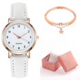 thumbnail image 1 of Women's Quartz Watch With Luminous Arabic Numeral Dial, Frosted Leather Strap, 32.5 mm Gold-Tone Case, Includes Bracelet And Gift Box, 1 of 1
