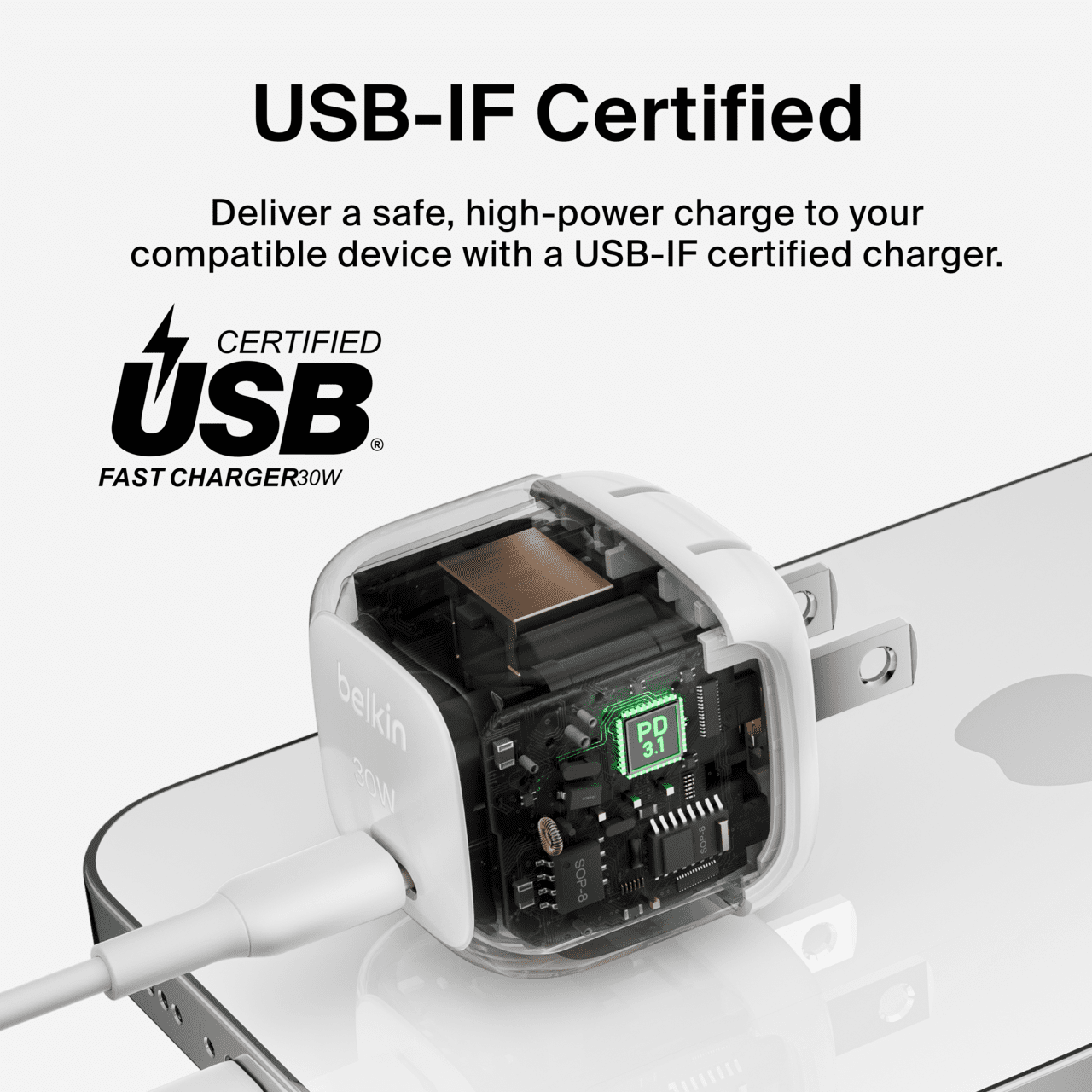 30W Chargeur mural cube USB-C avec 1M PVC C-C Câble