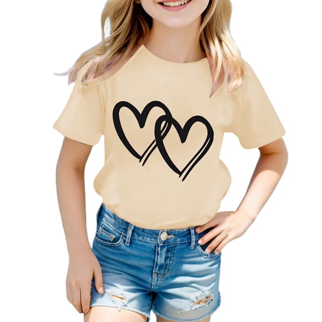 Chemises pour Filles Imprimé T-Shirts à Manches Courtes pour Filles Col Rond Tenue d'Été pour Tout-Petites Vêtements pour Petites Filles 4-5 Ans Mode Filles