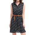 thumbnail image 4 of INSPIRE CHIC Robe Ceinturée de Printemps Sans Manches à Longueur Genou à Demi-Patte de Boutonnage Imprimée Florale pour Femme G Bleu Foncé-Chat, 4 of 8