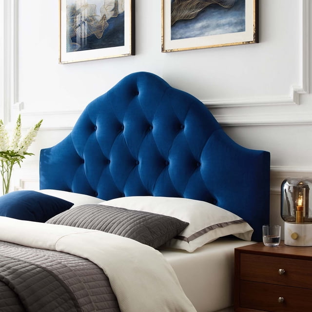 Modway Tête de Lit en Velours de Performance Capitonné à Losanges Style Sovereign Queen, Bleu Marine