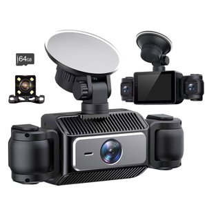 4-Channel Dash Cam Front and Rear with Dual Interior Camera, 1080P Car Dash Camera with 64GB TF Card, Parking Mode, G-Sensor, Night Vision, Loop Recording, Emergency Locking