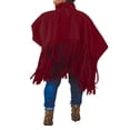 thumbnail image 2 of Womens Turtleneck Fringe Tops Solid Color Batwing Sleeve Plus Size Poncho Oversized Tassel Sweatshirt, 2 of 6