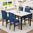 thumbnail image 2 of Stmoze Dining Table Set for 4, Faux Marble Kitchen Table and Chairs Set, Rectangular Dining Set with 4 Velvet Upholstered Dining Chairs, Space Saving Dining Room Set for Small Space, Cafe, Blue, 2 of 6