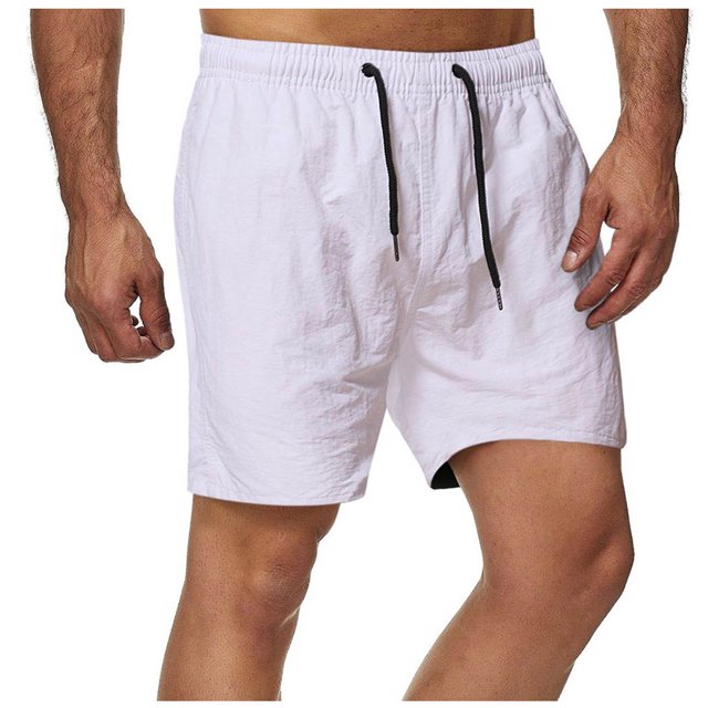 cllios Mens Shorts Solid Elastic Waist Mid Waist Loose Pockets Drawstring Short Pants