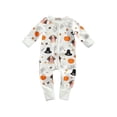 thumbnail image 1 of Faithtur Halloween Jumpsuit Pumpkin  Letter Print Long Sleeve Zipper Romper, 1 of 7