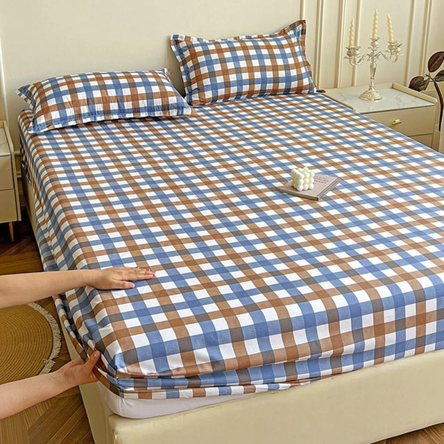 Qiopertar Non-Slip Fitted Sheet with Elastic Edge, Double Bed Mattress Protector Cover, Soft Breathable Bedding for Comfortable Sleep