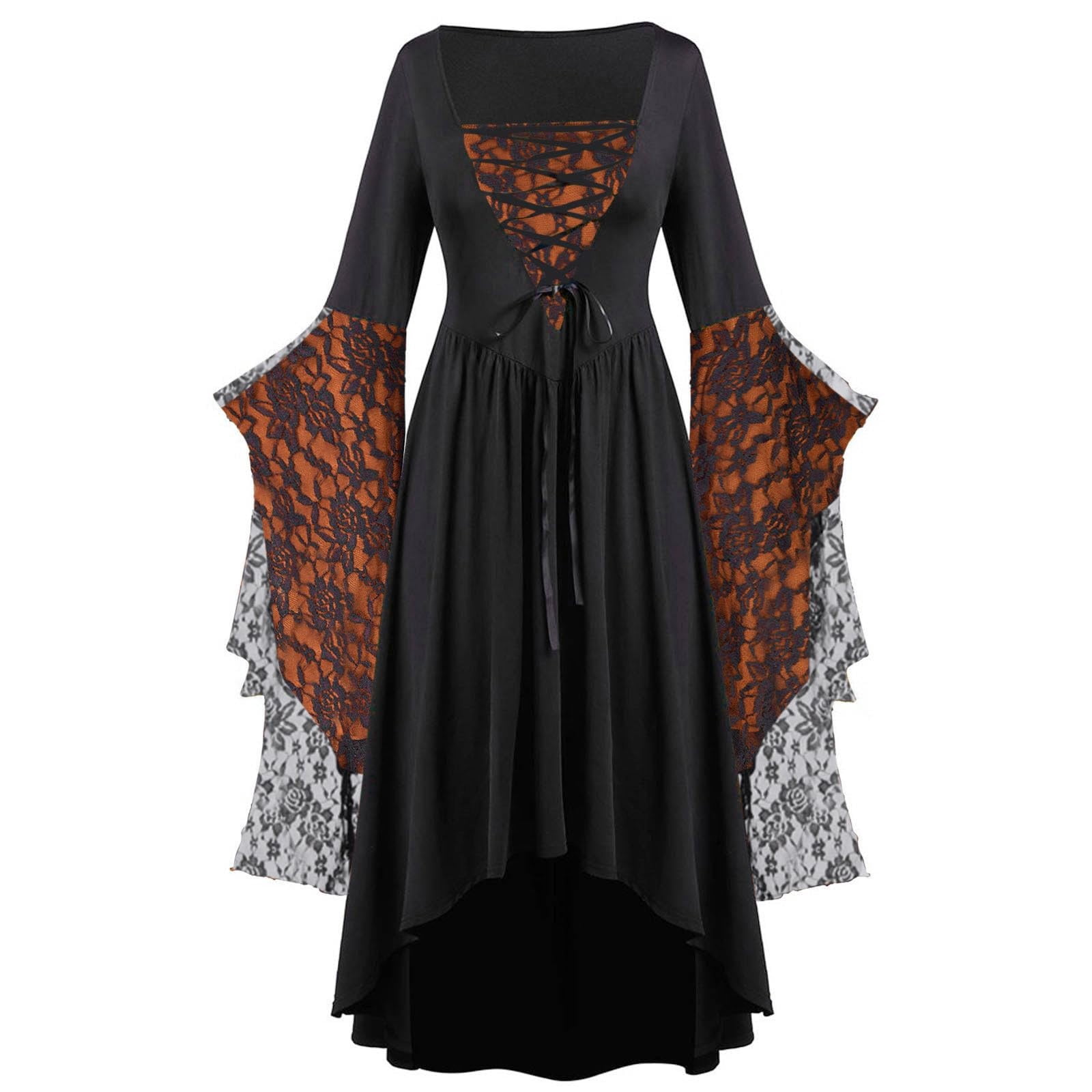 Robe Gothique pour Femmes Rétro Halloween en Dentelle Squelette Punk Grande Taille Vêtements