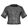 thumbnail image 4 of T-Shirt en Résille Transparent pour Femmes, Crop Top, T-Shirt Moyen, T-Shirt d'Entraînement, Manches Longues, Polyester Rayé, T-Shirt Court pour Femmes, 4 of 4