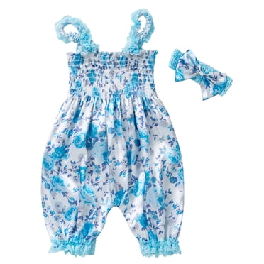 IROINID Économies Cache-Couche pour Bébé Fille Bébés Filles Imprimé Floral Dentelle Nœud Bretelles Vêtements Mignons Bloomer Combinaison, Bleu