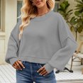 thumbnail image 2 of Timegard Womens Sweaters Cropped Crewneck Long Sleeve Drop Shoulder Pullover Fall Loose Knitted Tops, 2 of 9
