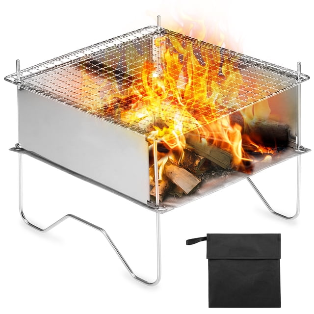 Barbecue Portatif Pliant en Acier Inoxydable à Bois pour Pique-Nique, Jardin, Camping, Randonnée
