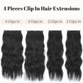 thumbnail image 4 of Clip in Synthetic Hair Extensions Long Thick Wavy Hairpieces Natural Black Fiber Hair Extensions 20 Inches, 4 of 5