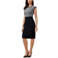 thumbnail image 4 of INSPIRE CHIC Robe de Travail pour Femmes Tweed Col Rond Sans Manches Patchwork Bureau Affaires Moulante Fourreau Robes L Noir, 4 of 6