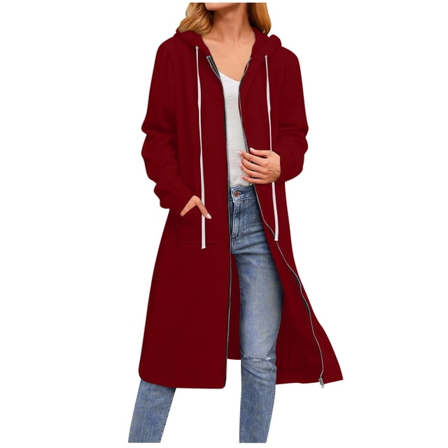 LOVZFMLL Vestes pour Femmes Décontractées Unies à Manches Longues avec Poche Zippée Sweat à Capuche