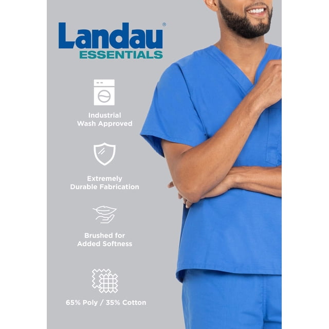 Landau Essentials Haut de Sarrau à Encolure en V : 1 Poche, Réversible, Unisexe, Coupe Classique Décontractée Sarraus Médicaux 7502