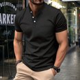 thumbnail image 3 of Jovati Short Sleeve Round-Neck Shirt for Men, Solid Color with Button Detail and Patch Pocket, Polyester Fabric, Regular Fit, Casual Style, Spring Summer Wear, 3 of 7