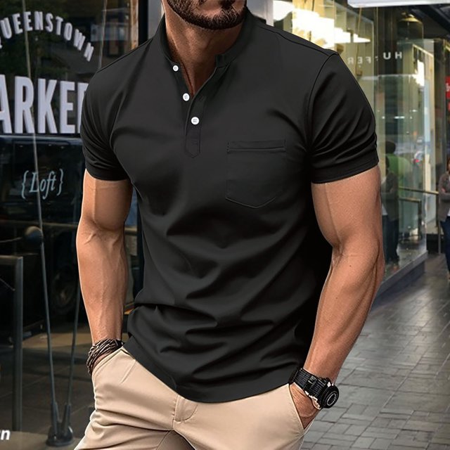LSLJS Man Long Sleeve Solid Color Lapel Button Fashion Fallow T-Shirt Tops, Men's Athletic Shirts & Tees Gifts for Men