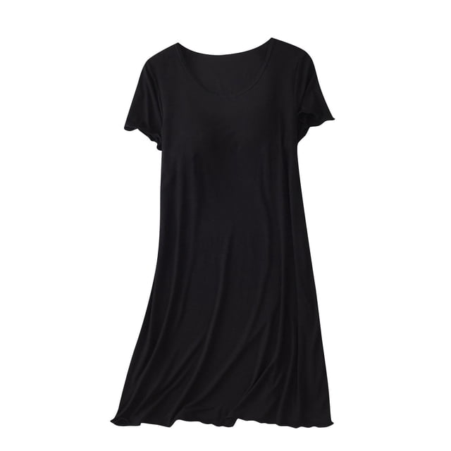 Timegard Womens Nightgown with Built in Bra Ruffle Short Sleeve Round Neck Soft Sleepwear Casual Dresses