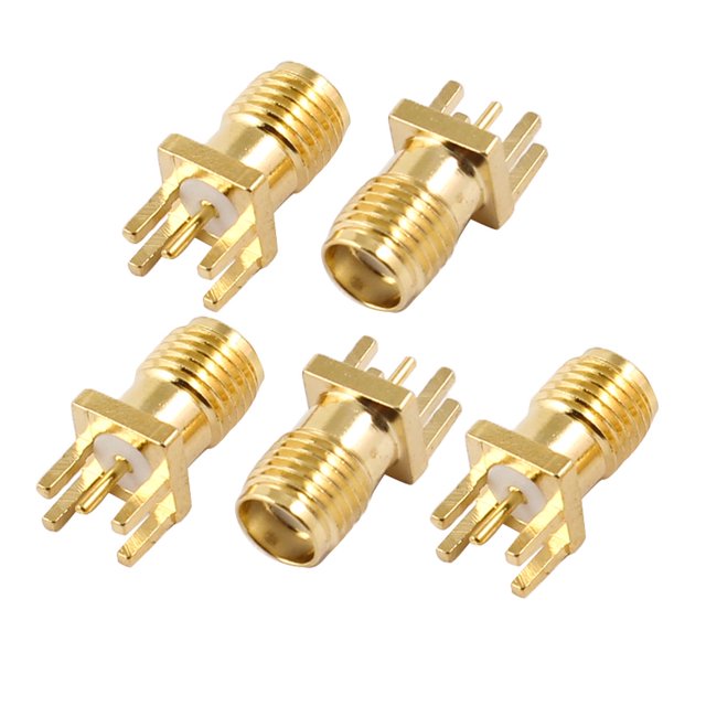 Unique Bargains 5 Pcs Yellow Cap Gold Tone Metal SMA Female Jack PCB Solder Connector Adapter