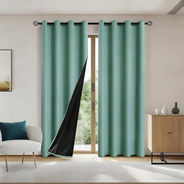 Chmadoxn Home Decor, Polyester Pongee Laminated Light-blocking Curtains Perforated Style Bedroom Concise Sun Protection Curtains Heat-Insulating And Soundproof Curtains Polyester Blackout Curtains