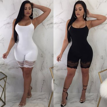 Women´s Lace Sleeveless Bodycon Romper Sling Jumpsuit Bodysuit Short Pants