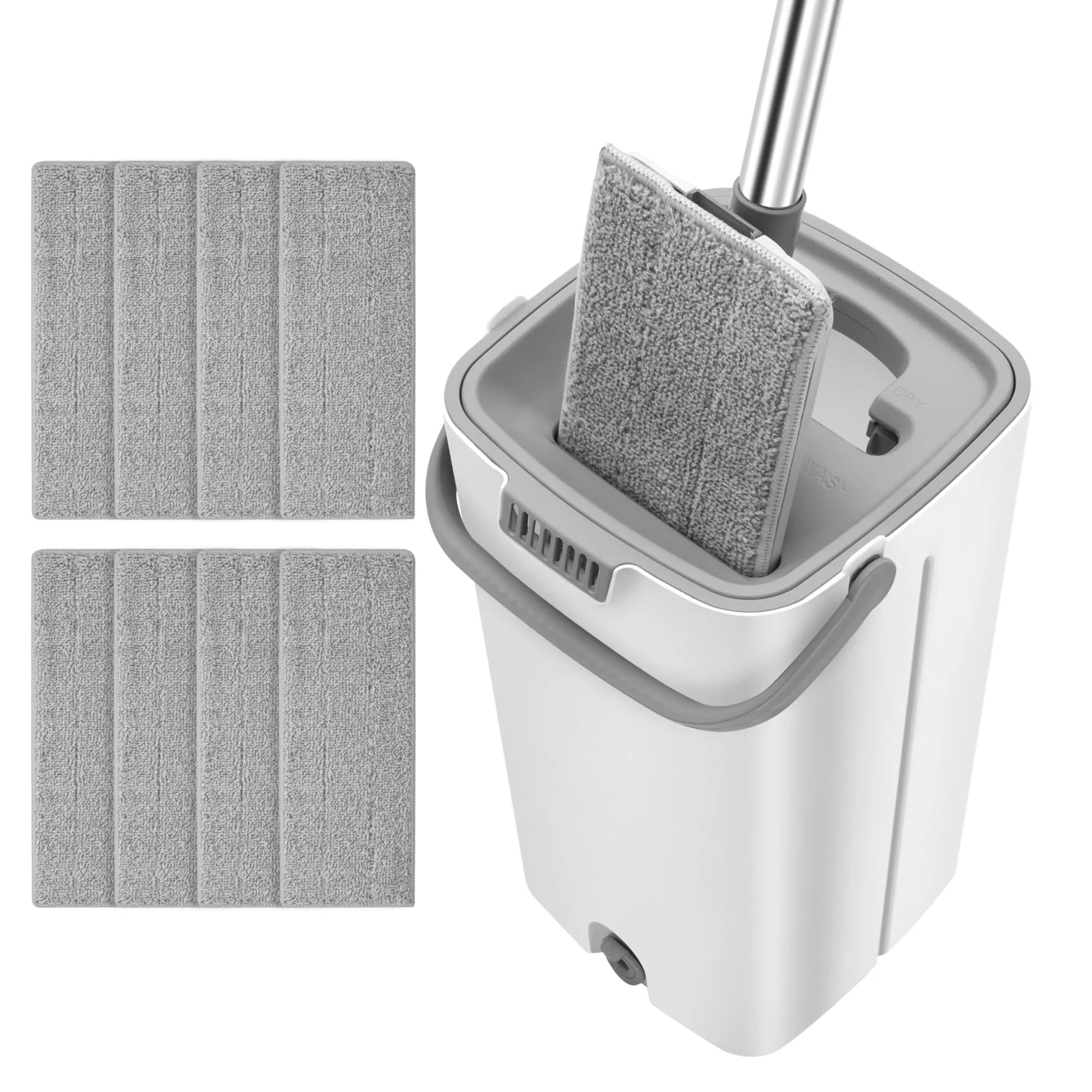 Self-Wash and Squeeze Dry Flat Mop and Bucket Set, Includes 3 Washable Microfiber Pads, Dual-Chamber Bucket System with 360 Rotation Mop Head