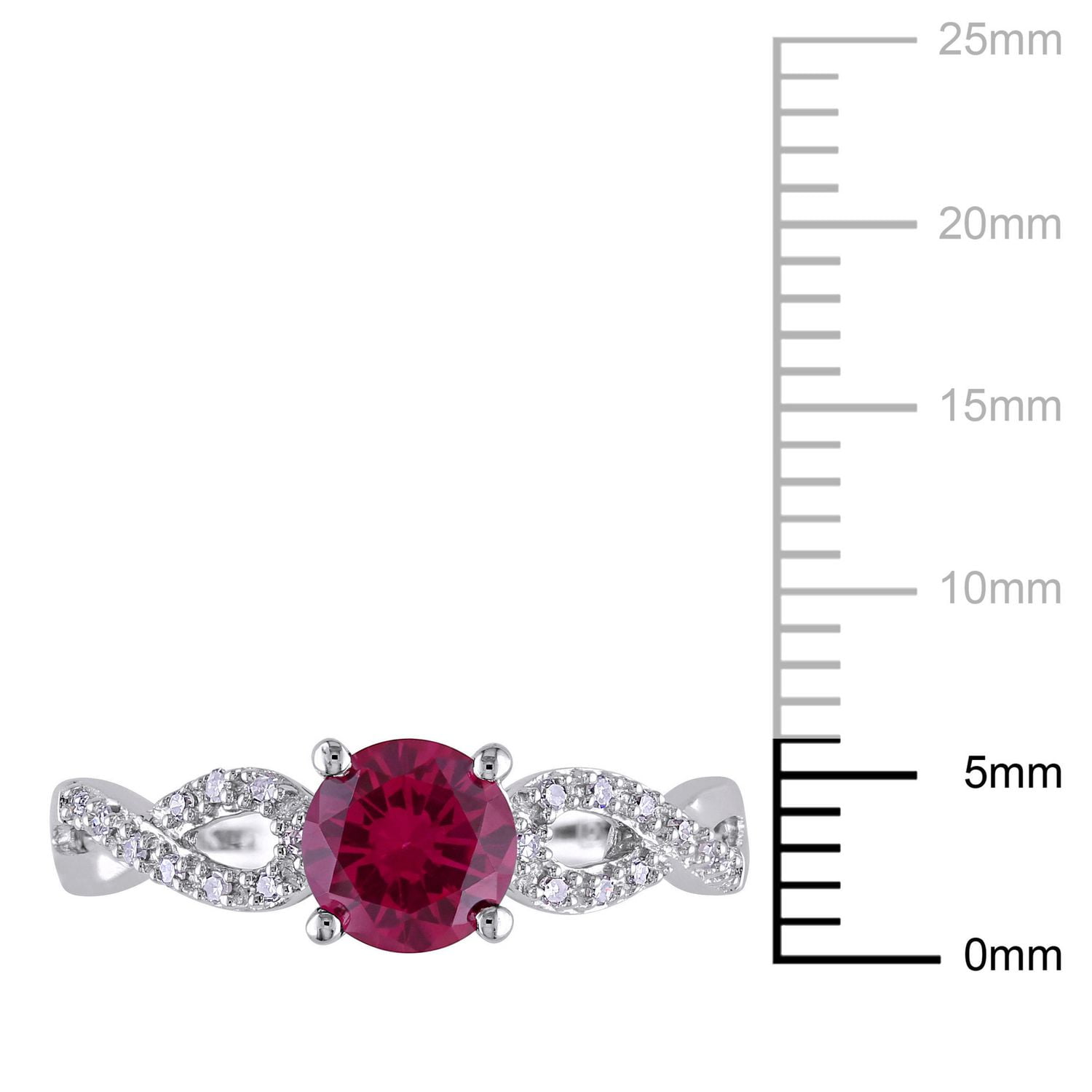 Tangelo 1 Carat T.G.W. Created Ruby And 0.10 T.W. Diamond 10 K White Gold Cross-Over Ring