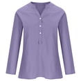 thumbnail image 4 of RKSTN Womens Tops Cotton and Linen V-Neck Long Sleeve Three Buttons Plus Size Tops Loose Fit Solid Color Basic Breathable Summer Tops Blouses, 4 of 5