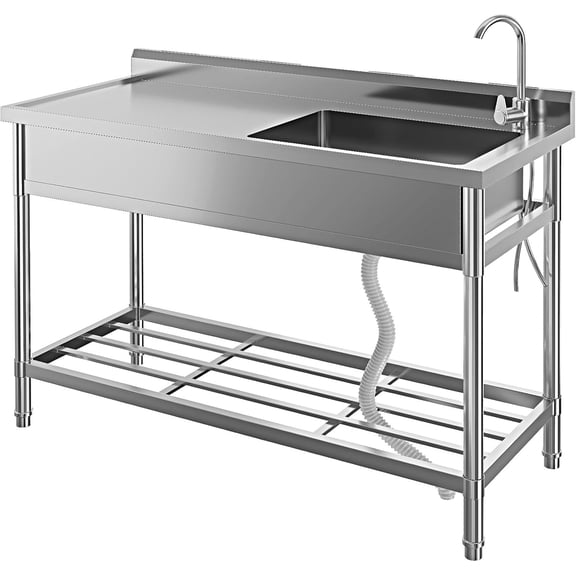 Évier Utilitaire Autoportant en Acier Inoxydable 47x20 Po Bol Simple avec Robinet Eau Chaude et Froide Support de Rangement Intégré Buanderie Commerciale Ferme Salle de Bain Cuisine