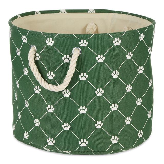Design Imports CAMZ14239 Polyester Trellis Paw Round Pet Bin, Hunter Green - Medium