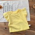 thumbnail image 2 of WEIYLL Girls T-Shirts Summer Solid Color Crew Neck Ruched Flying Sleeve Casual Outing Child Tops for 3-4 Years, 2 of 5