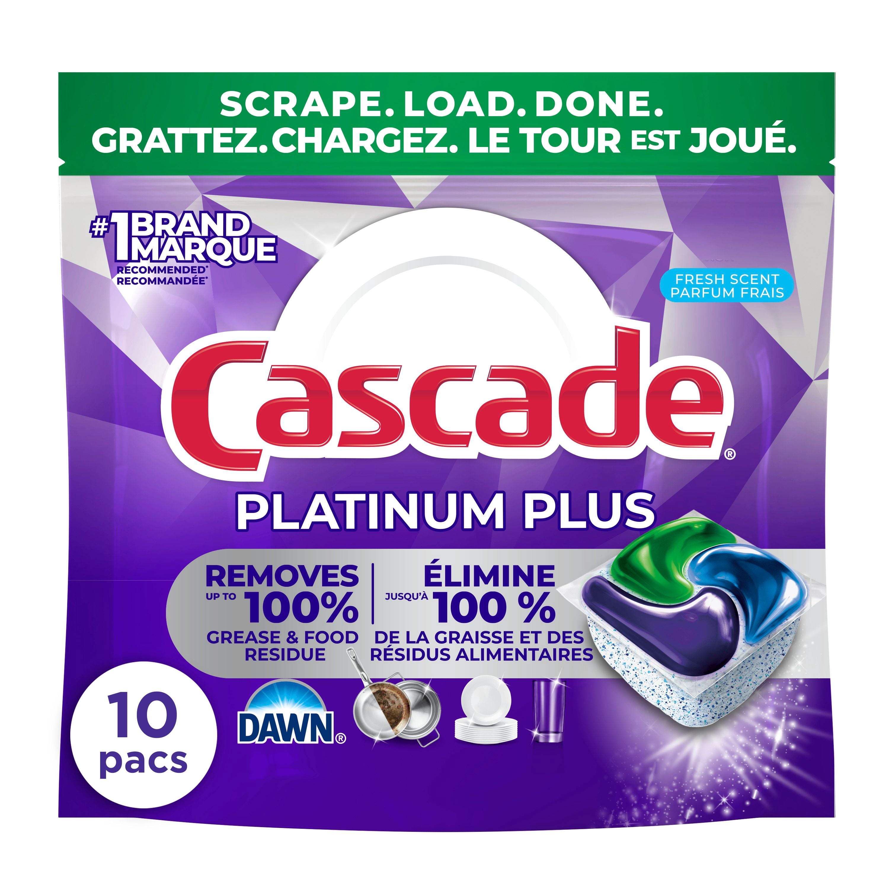 Cascade Platinum Plus Action Pacs, Dishwasher Detergent, Fresh, 10ct