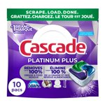 Cascade Platinum Plus Sacs d'action, Détergent de lave-vaisselle, frais, 10ct