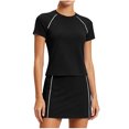 thumbnail image 3 of Sentmoon Ensembles 2 Pcs pour Femmes Jupe Taille Haute Jupes de Tennis pour Femmes avec Shorts Tendance Couleur Unie Manches Courtes Col Ras du Cou Coupe Régulière Mini-Jupes pour l'Été et Temps Chaud P-2TG, 3 of 7