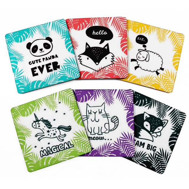 Inkdotpot Ensemble de 6 sous-Verres à Boisson Faciles à Nettoyer sous-Verres Carrés de 4 Pouces Base en Liège - Réutilisable - Gribouillage d'Animaux
