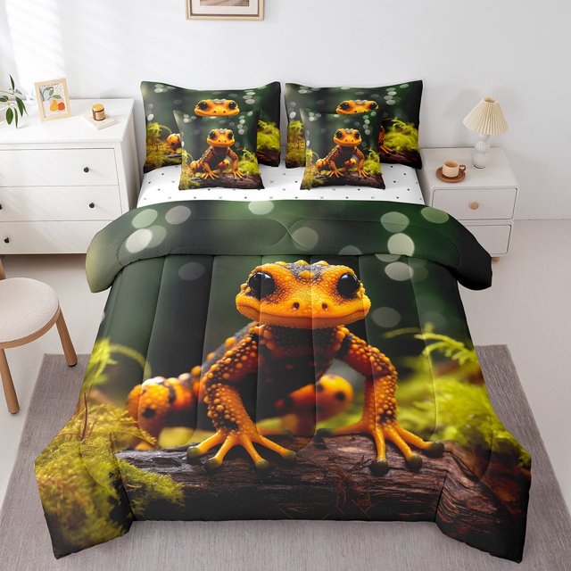 YST 3D Lizard 7-Piece Comforter Set, King Size Botanical Plants Bedding, Wild Animal Theme