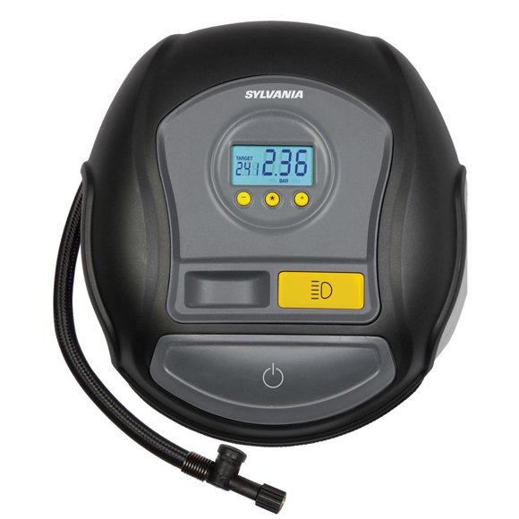 Sylvania Silverstar Tire Inflation Pump RTC600.BX Pro; Portable Hand Pump; 12.9 Foot Mobile Inflation Range; Digital Gauge Display; 25.6 Inch Hose Length/10.8 Foot Power Cord Length; Black