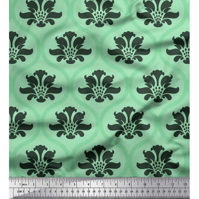 Soimoi Georgette Viscose Fabric Ogee Damask Print Sewing Fabric Yard 42 Inch Wide