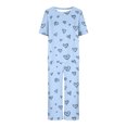 thumbnail image 3 of Offre à Durée Limitée Iumwxz Pyjamas Doux Tendance Ensembles Assortis Tenues de Voyage pour Femmes Col Ras du Cou à Motif de Cœur Manches Courtes Taille Élastique Pantalon Court Tenues pour Femmes Tenue de Rue, 3 of 4