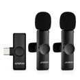 thumbnail image 1 of Andoer Andoer Dual-Channel 2.4G Wireless Lavalier Microphone with 20M Range, Type-C Compatibility, Built-in Rechargeable Battery, and Noise Reduction for Clear Audio Recording (Black), 1 of 6
