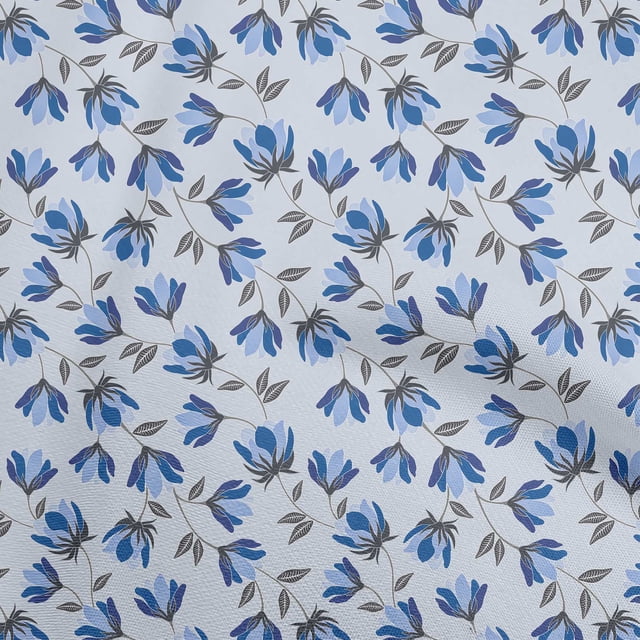 oneOone Rayon Medium Blue Fabric Floral Sewing Material Print Fabric By The Yard 56 Inch Wide