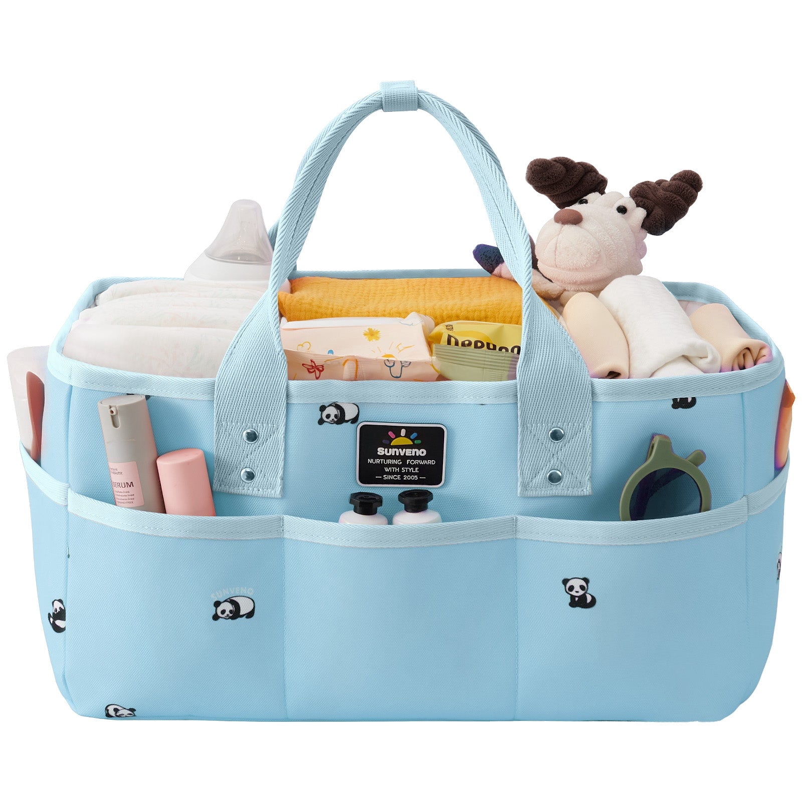 Sunveno Portable Diaper Caddy Organizer with Removable Dividers, Large Capacity Baby Nursery Storage Tote