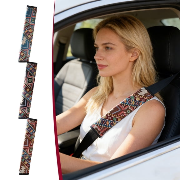 Vacemry 3 Pcs Housse de Protection d'Épaule pour Ceinture de Sécurité de Voiture, Accessoires d'Intérieur de Voiture Brodés de Style Ethnique Tibétain, Coussinet Doux pour Conducteur Passager Housse de Ceinture de Sécurité de Véhicule