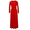 thumbnail image 3 of UKAP Ladies Dress Crew Neck Maxi Dresses Solid Color Swing Party Red XL, 3 of 6